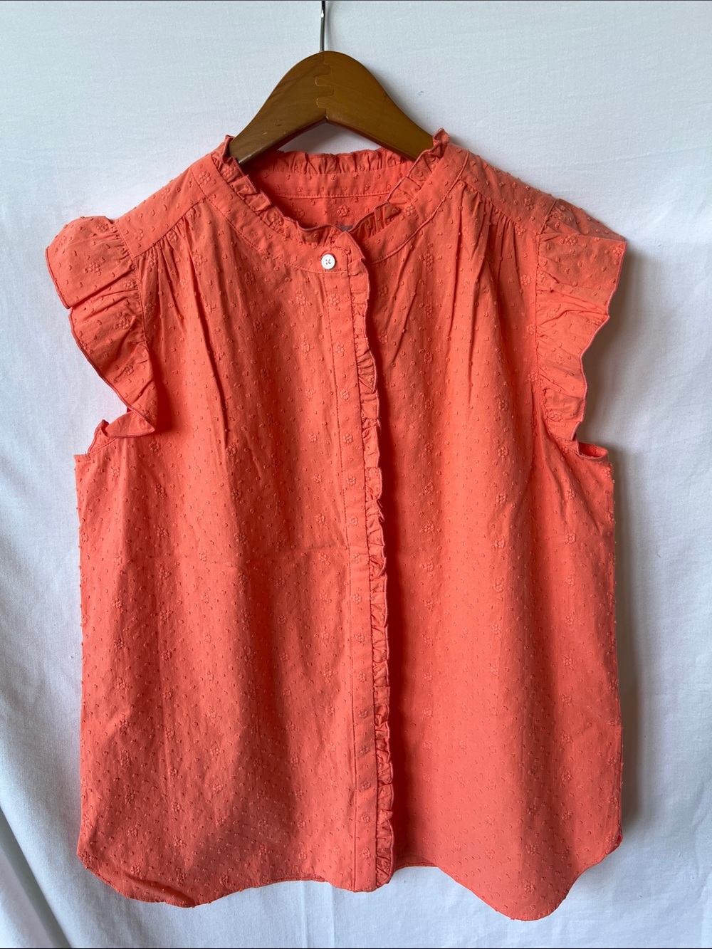 LOFT Coral Sleeveless Ruffle Collar Button-Down Blouse